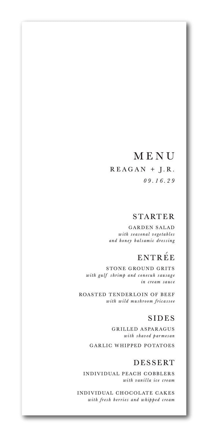 The Reagan Menu Card