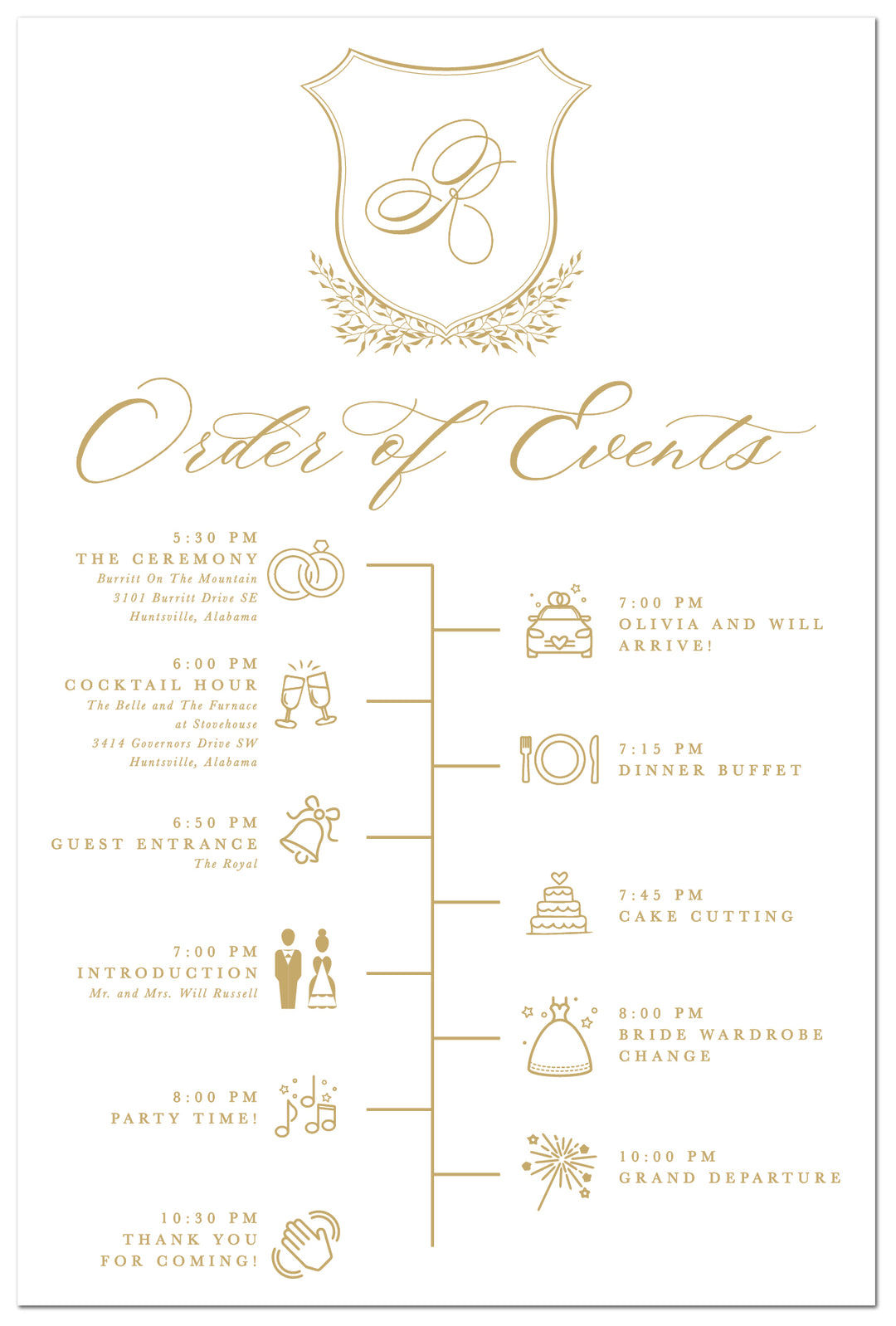 Order Of Events Wedding Sign