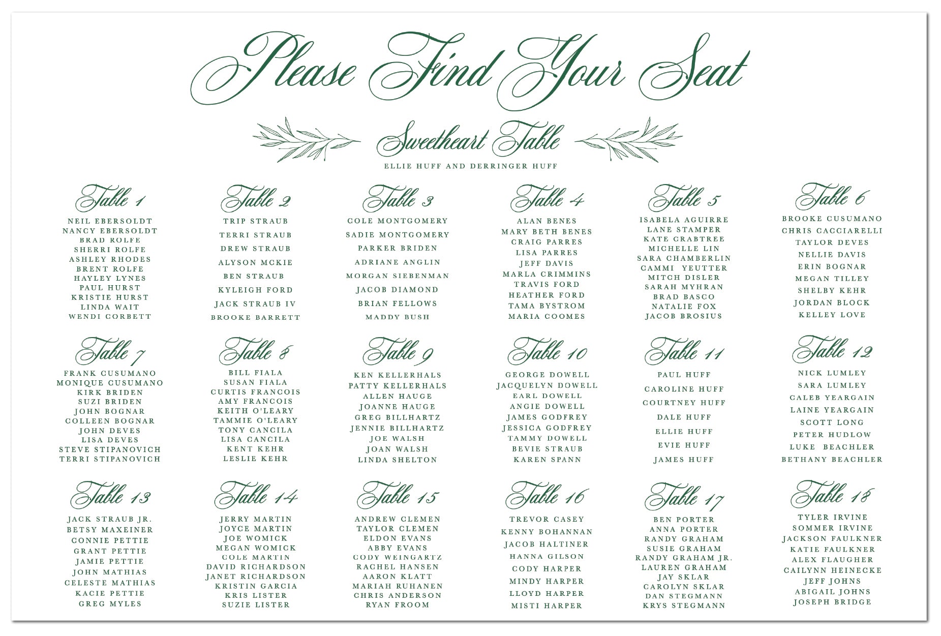 The Ellie Seating Chart – Ledgewood Fine Stationery